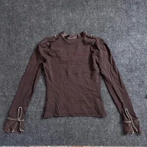 Women’s Long Sleeve Brown Lace-Trim Top